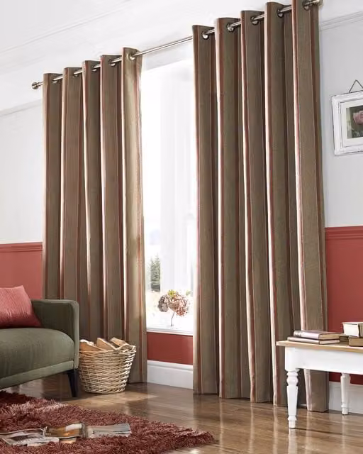 Terrys Downton Striped Eyelet Curtains, Red and Beige