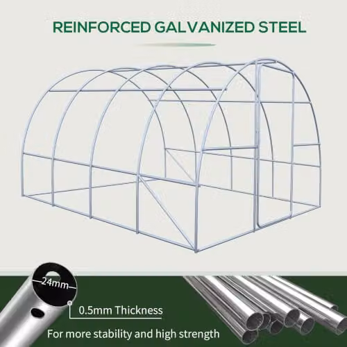 Outsunny Green Walk-in Polytunnel Greenhouse with Hinged Mesh Windows and Galvanised Steel Frame, W: 300 cm, D: 300 cm, H: 200 cm – 5