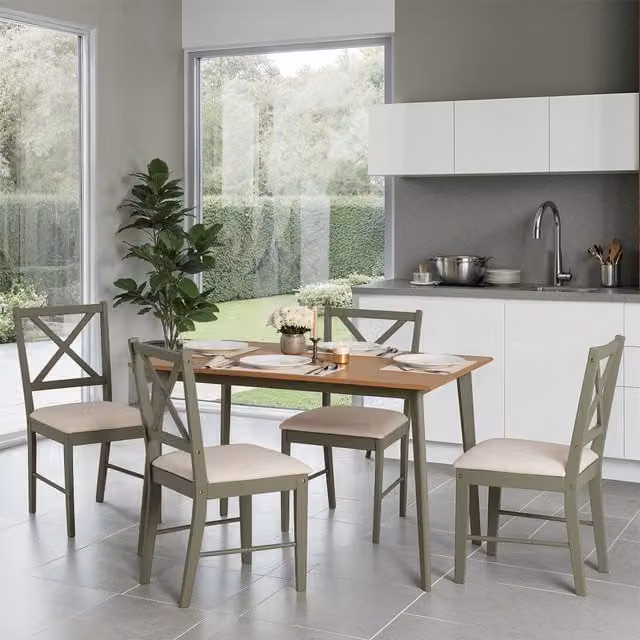 Seconique Balfour Modern Rectangular Dining Set with Table and Chairs in Sage Green and Oak Finish