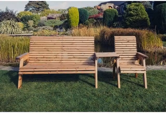Churnet Valley Garden Furniture Ltd Valley 1XC 1X3B Pine Garden Furniture Set with Tray and Brown Cushions