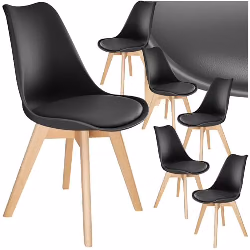 tectake Set of 6 Scandinavian Design Dining Chairs with Solid Wood Legs in Black – 1
