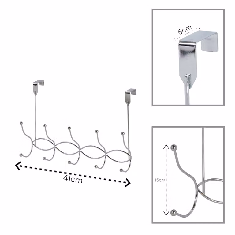 Showerdrape Waves Set of 2 Black Metal Over Door Storage Hooks in Metallic Silver