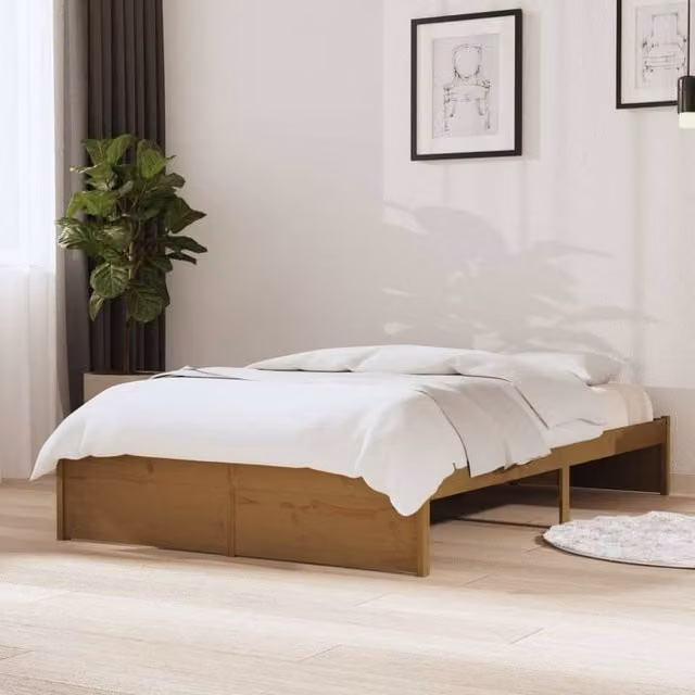 Berkfield Home Small Double Bed Frame in Brown Solid Pine Wood, W: 120 cm, L: 190 cm – 1