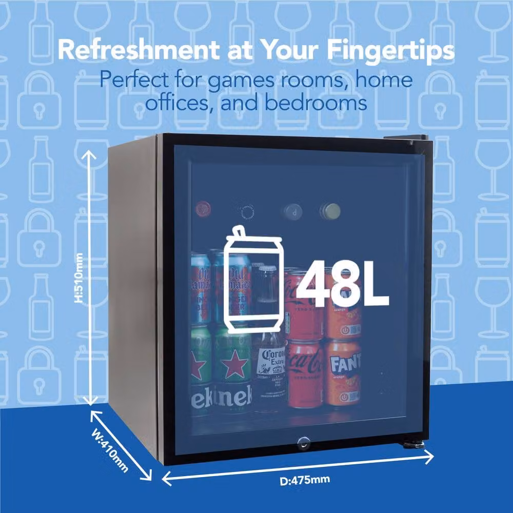 Igenix Black Compressor Table Top Drinks Fridge with 48 Litre Capacity and Lockable Glass Door – 3