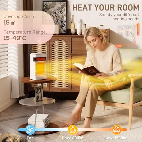 HOMCOM 1500W Ceramic Electric Fan Space Heater with 3 Modes, White – 4