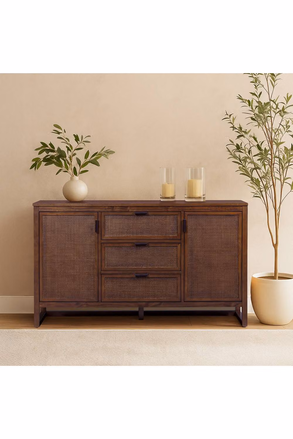 Teamson Home Hatteras Modern Wooden Sideboard Cabinet in Brown with 3 Drawers and 2 Doors, W: 140 cm – 2