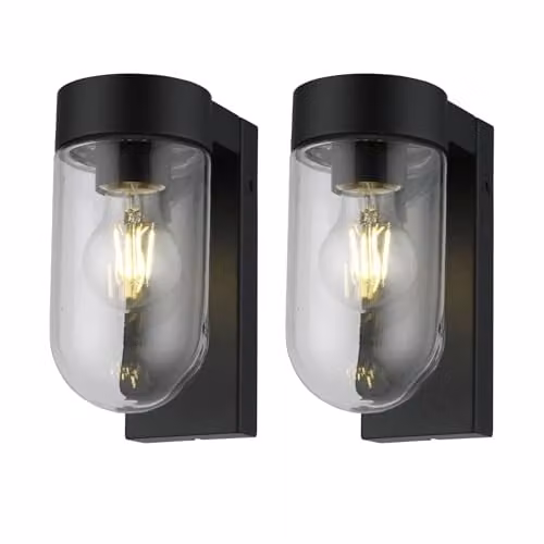 First Choice Lighting Parnie Set of 2 Black IP44 Outdoor Wall Lights with Transparent Glass – 4