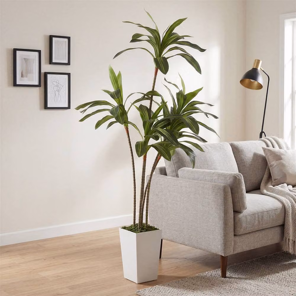 Levede Artificial Dracaena Tree in Green and White with White Pot, Height: 182 cm – 2