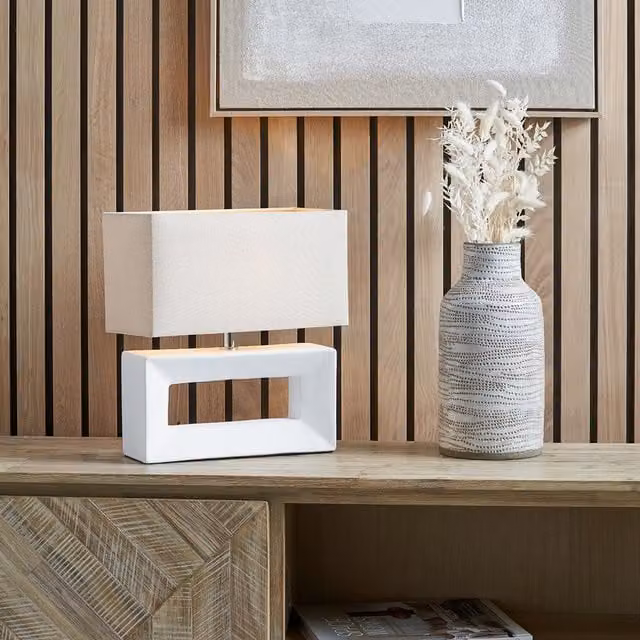 Pacific Lifestyle Block Ceramic Rectangular Table Lamp in White