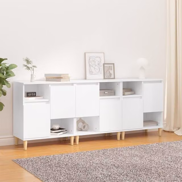 Berkfield Home Set of 3 White Matt Engineered Wood Sideboards, W/D/H: 60 x 35 x 70 cm