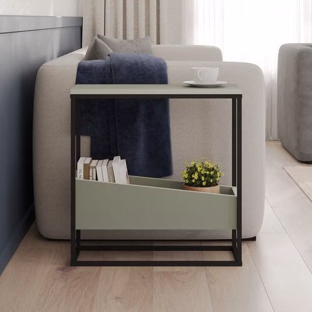 Decortie Lido End Table with Angled Open Storage in Ash Green
