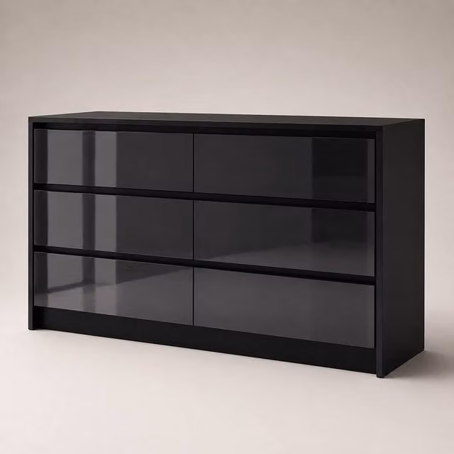 Harmin Luxury Black High Gloss Sleek Handleless 6 Drawer Chest of Drawers – 1