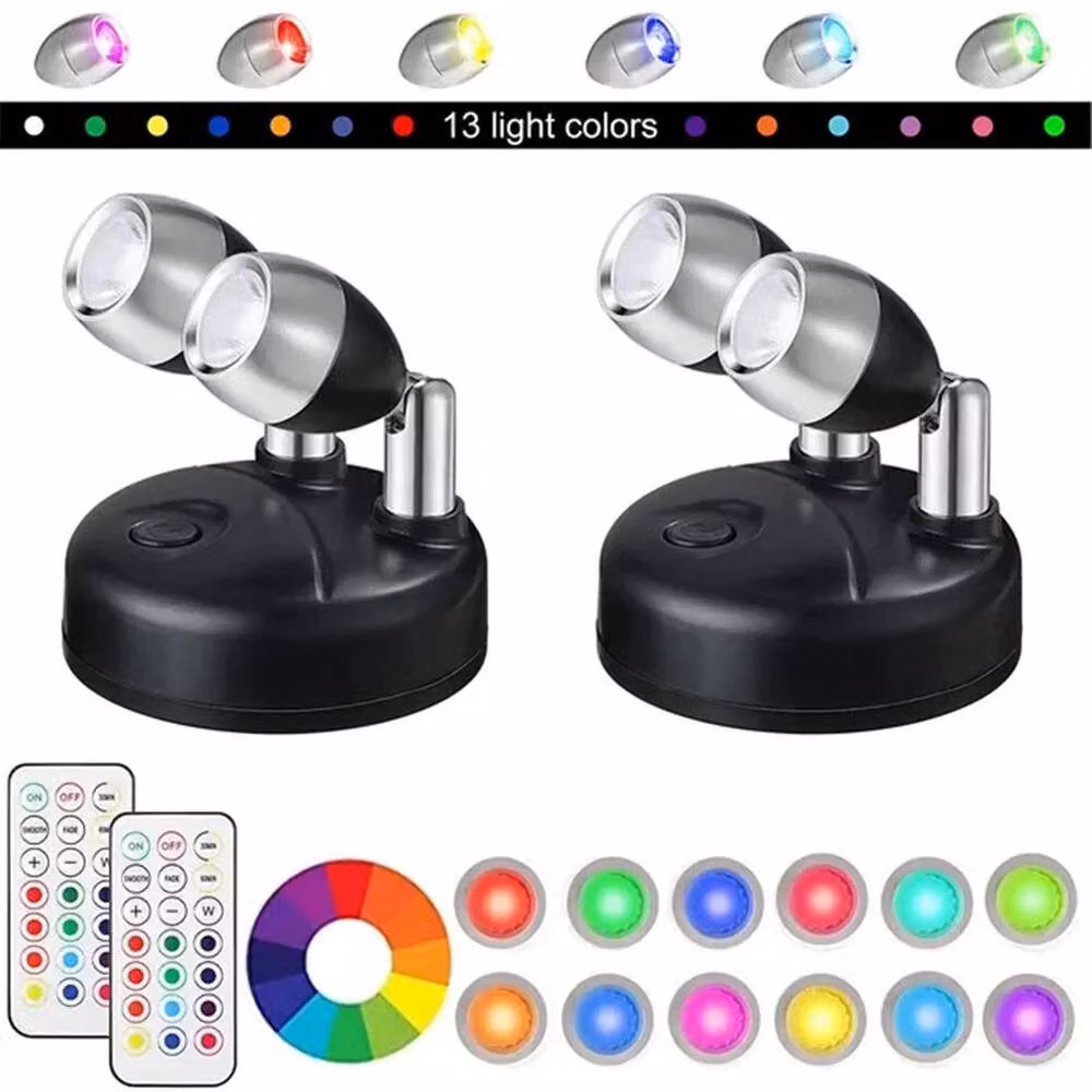 FORGEVIO 2-Piece Wireless RGB Colour Changing 2-Head LED Spotlight Set in Black – 2