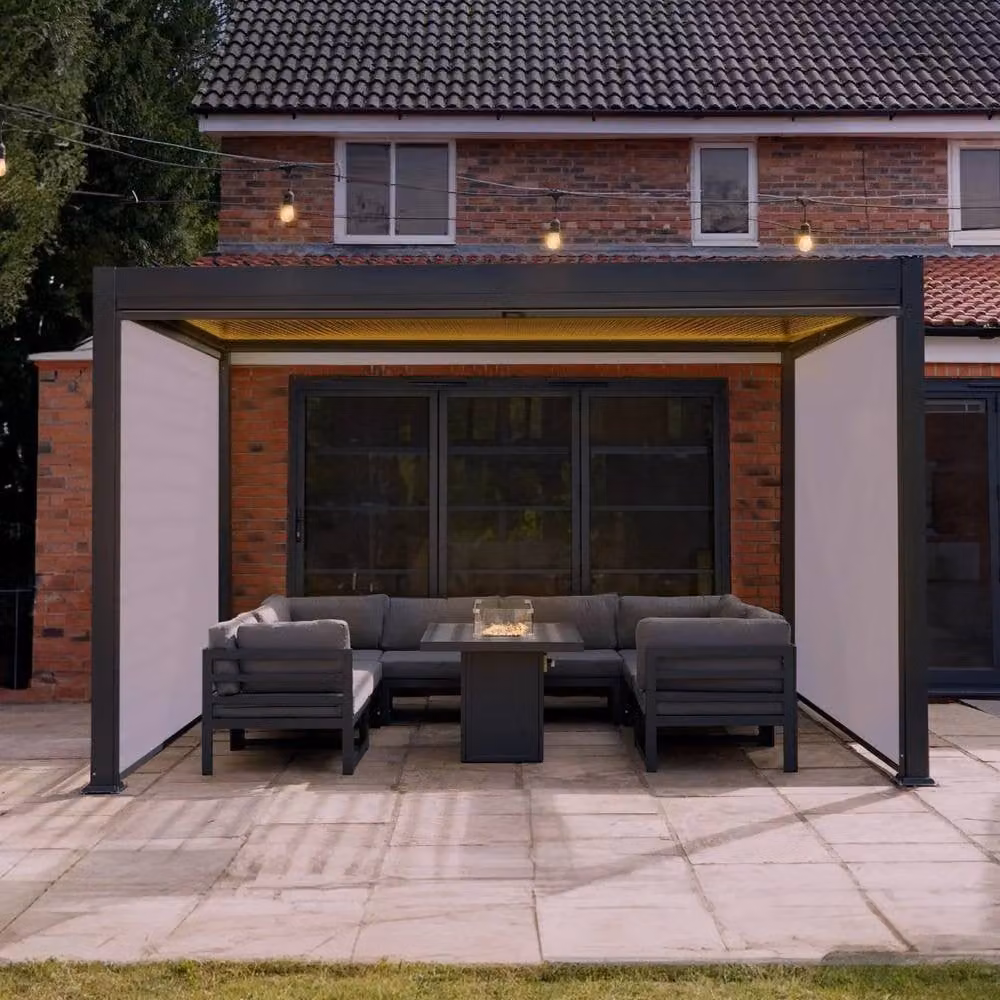 Monstershop Anthracite Aluminium Pergola with White Blinds and LED Lights, W/D/H: 300 x 300 x 250 cm – 9
