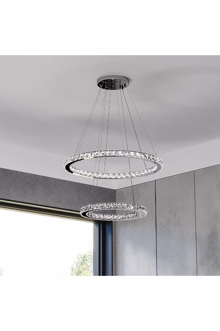 Living and Home Modern Adjustable Crystal LED Pendant Light in Silver