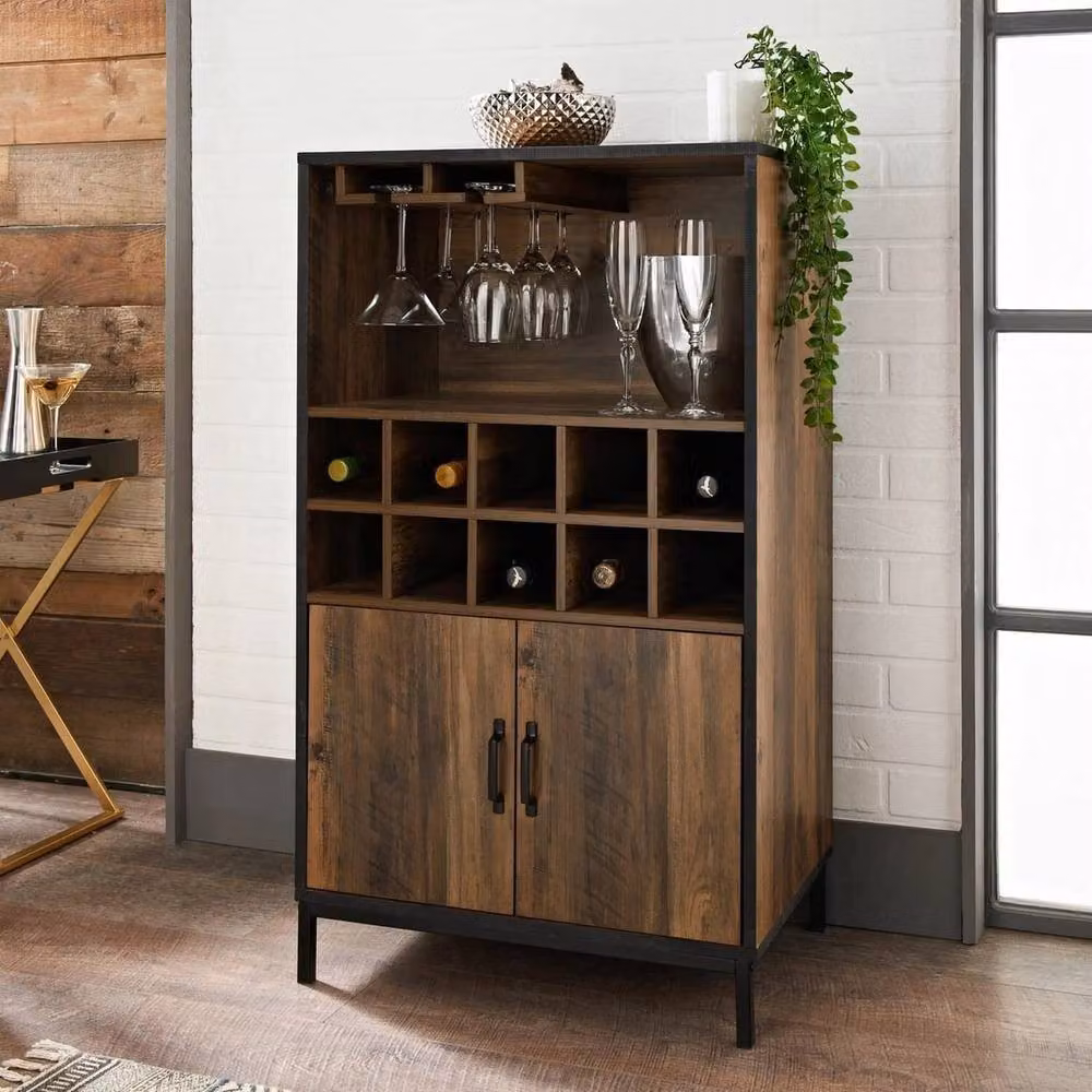 Kelvenix Industrial Wine Rack and Bar Storage Shelves in Brown and Black – 4