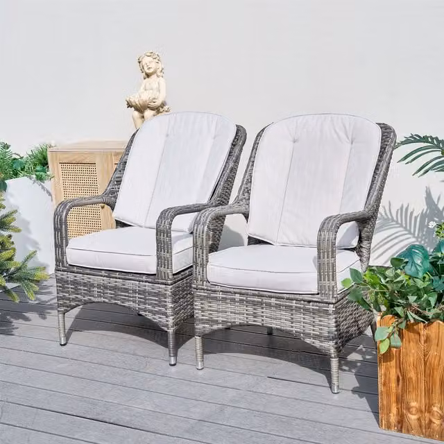 Direct Wicker 2-Piece Grey PE Rattan Outdoor Dining Chairs for Garden and Terrace – 1