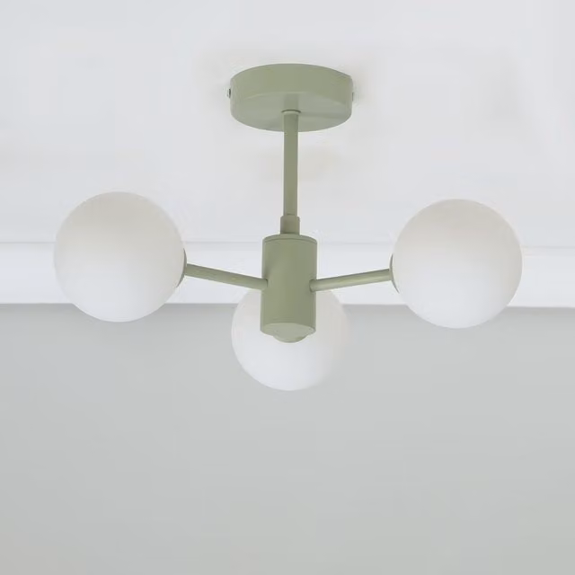 ValueLights Marlow 3 Arm Ceiling Light with Green Opaque Glass Globes
