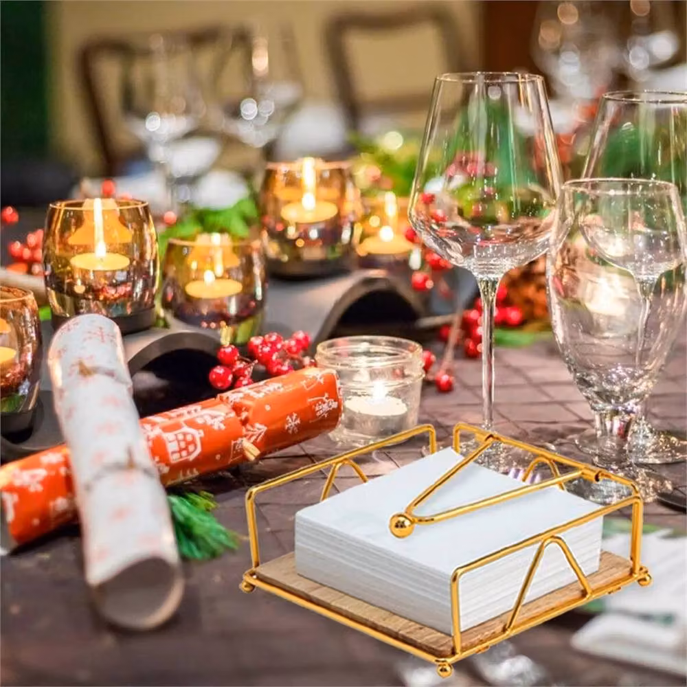 Nordara Gold Wooden Table Tissue Holder and Napkin Storage Box with Weighted Base – 3
