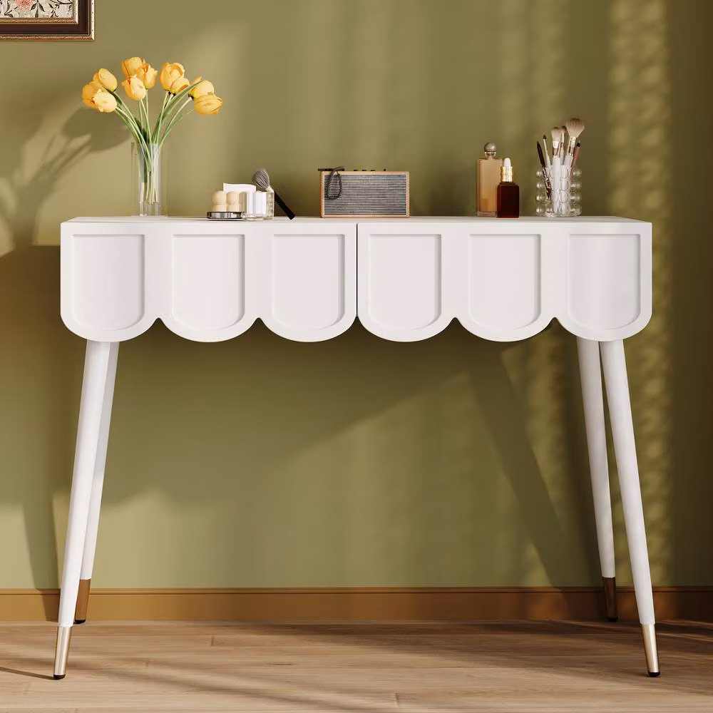 Merax White and Gold Modern Dressing Table with Metal Legs, W/D/H: 100 x 40 x 76 cm – 3