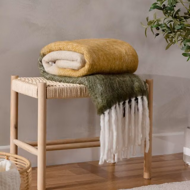 Rawton Ombre Herringbone Faux Mohair Woven Throw in Natural, Green and Multicolour