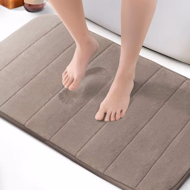 Keplin Memory Foam Bath Mat, Non-Slip and Washable, Beige, W: 80 cm, D: 50 cm