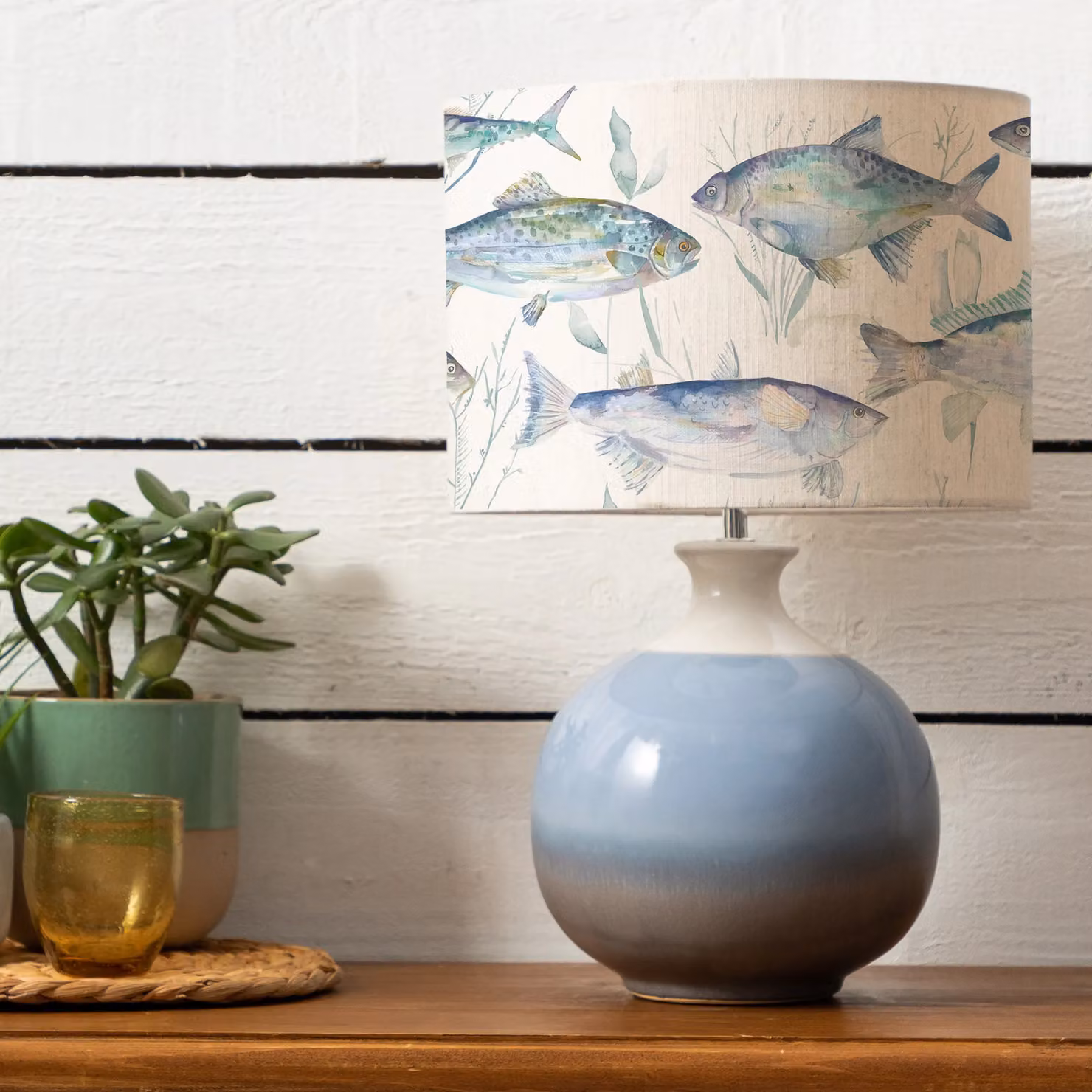Voyage Maison Neso Ceramic Tabletop Lamp with Ives Water Eva Fabric Lampshade in Blue – 2