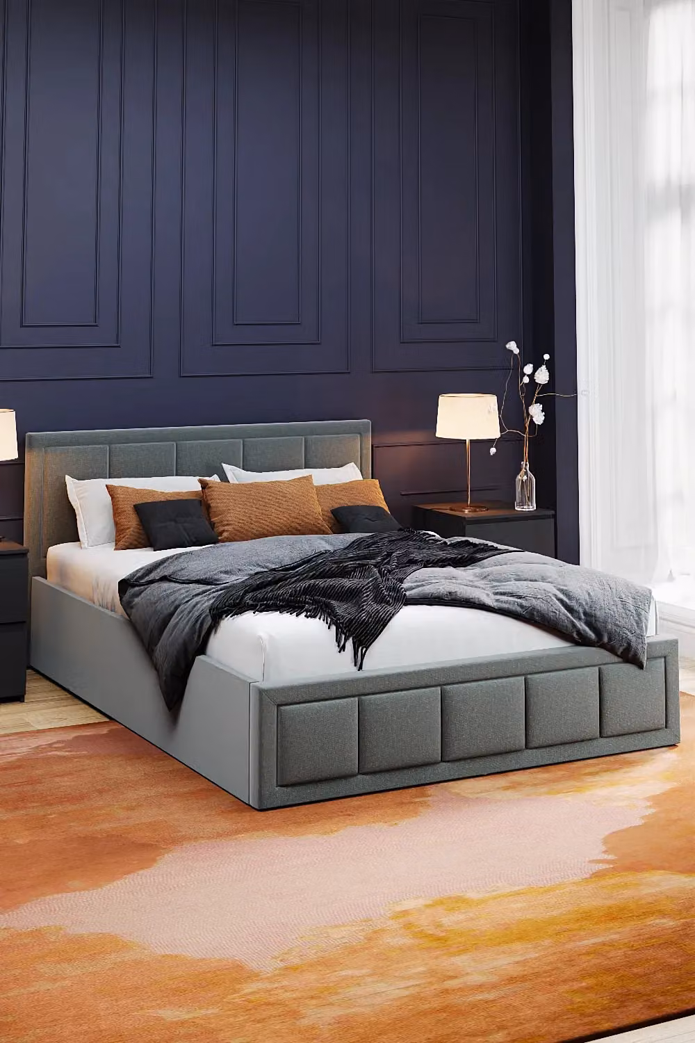 Vida Designs Vanita Upholstered Ottoman Storage Bed Frame in Light Grey Linen Fabric, W/D/H: 140 x 200 cm – 4