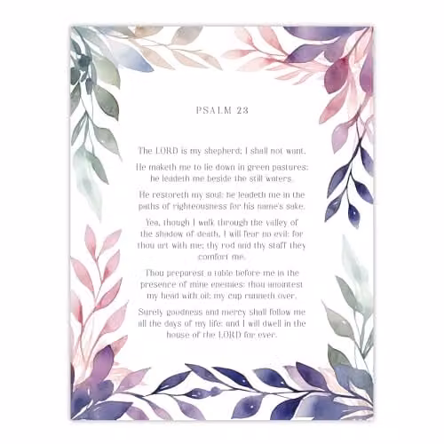 Artery8 Psalm 23 The LORD is My Shepherd Floral Typography Unframed Wall Art Paper Poster, Multicolour, 41.0 x 30.5 cm – 1