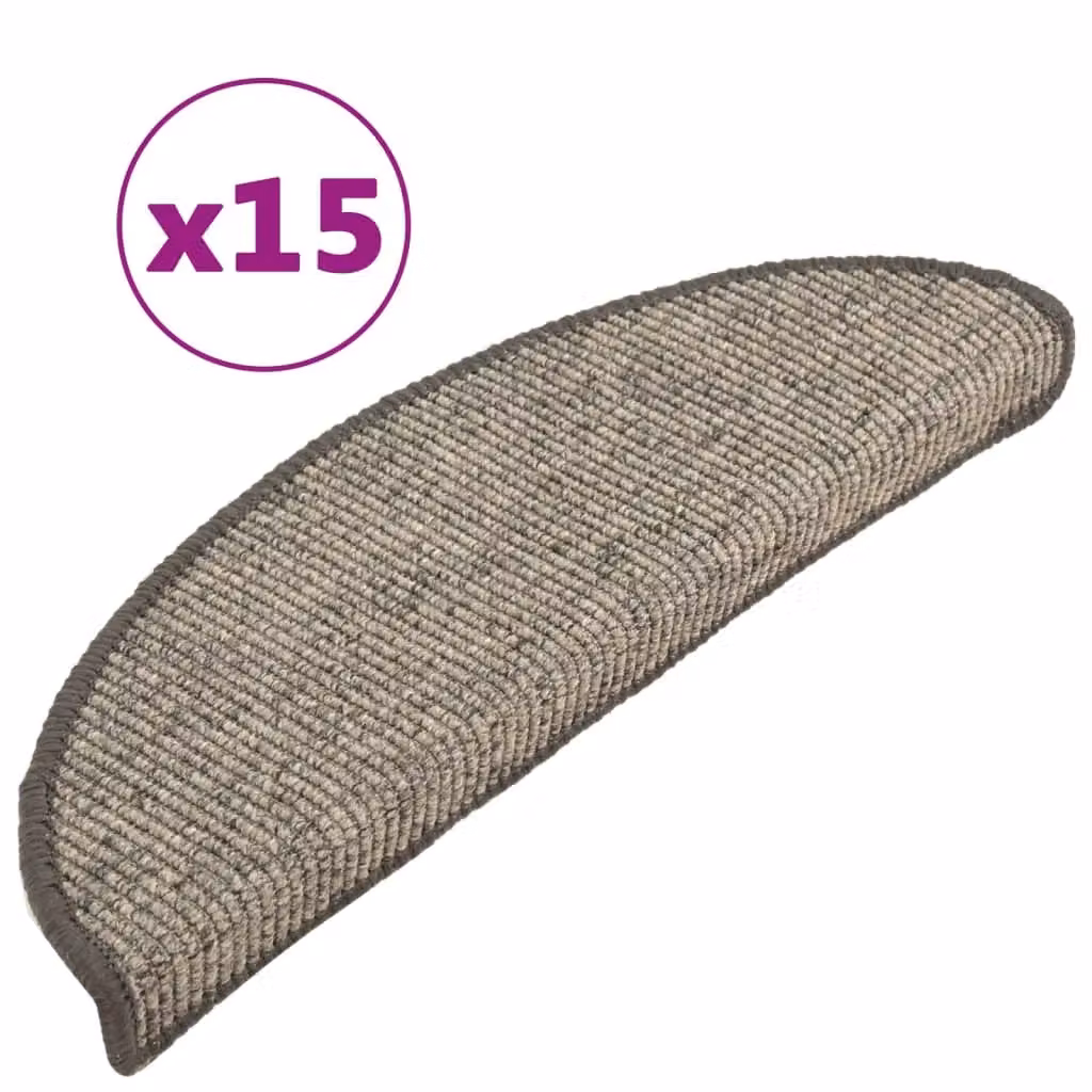Berkfield Home Self-adhesive Striped Stair Mats, 15 Pieces, Beige and Grey, W/D/H: 56 x 17 x 3 cm – 2