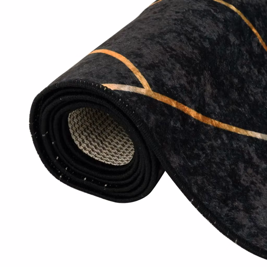 Berkfield Home Washable Anti Slip Round Rug in Black and Gold, W: 160 cm, D: 160 cm – 4