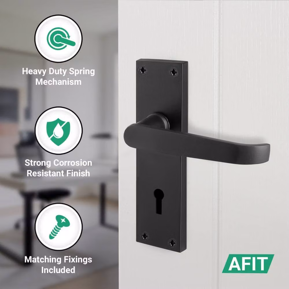 AFIT Matt Black Lock Door Handle Set with Backplate, 1 Pair, W/D/H: 15.0 x 15.0 x 1.5 cm – 3