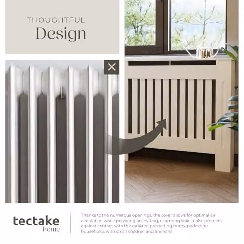 tectake Modern Slatted MDF Wood Radiator Cover with Top Shelf in White, W/D/H: 172.3 x 19 x 82 cm – 2