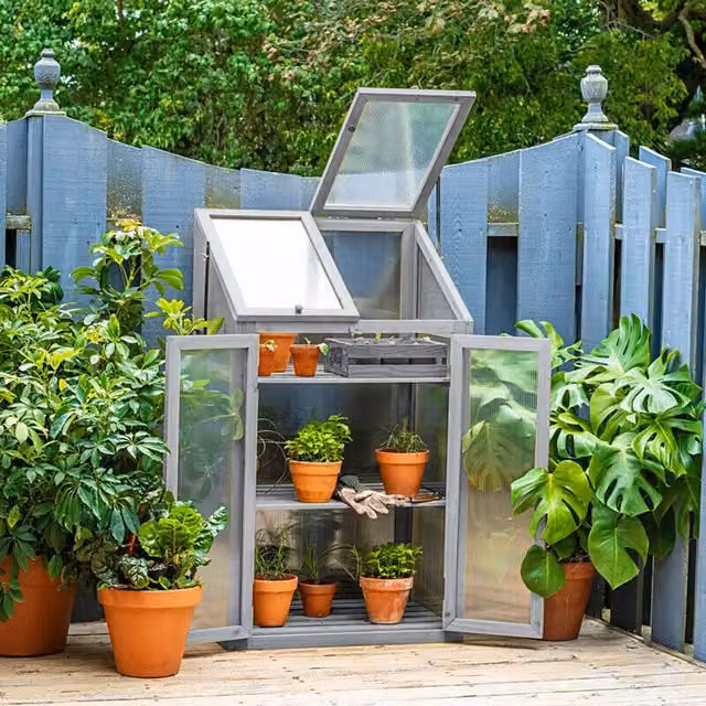 Neo Grey Wooden Growhouse with Polycarbonate Roof for Flower and Vegetable Planting