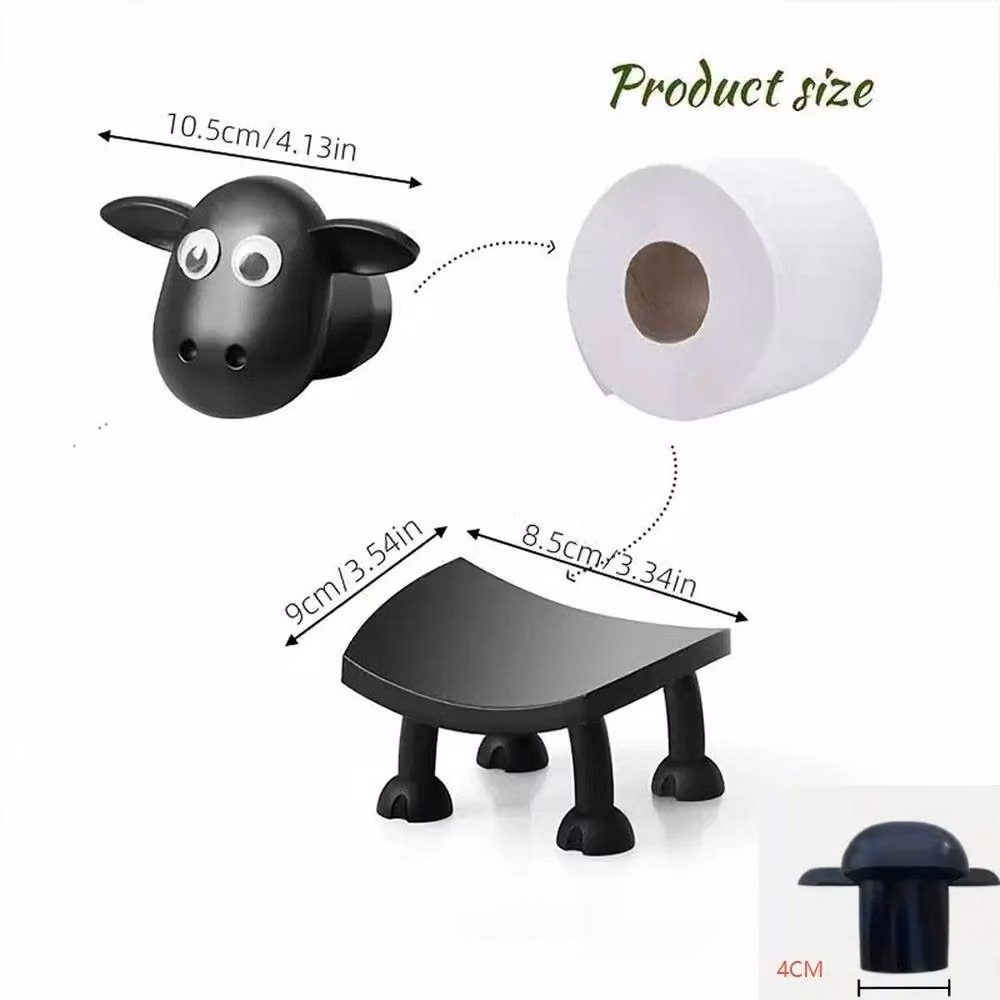 PAWNORA 2-Piece Funny Sheep Toilet Paper Holder Set in Black – 2