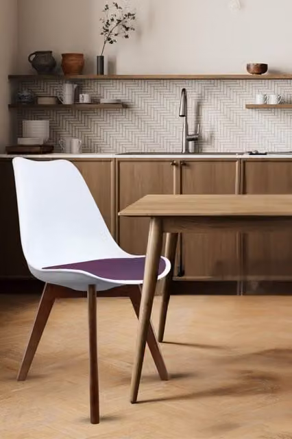 Fusion Living Soho Plastic Dining Chair with Dark Wood Legs in Aubergine