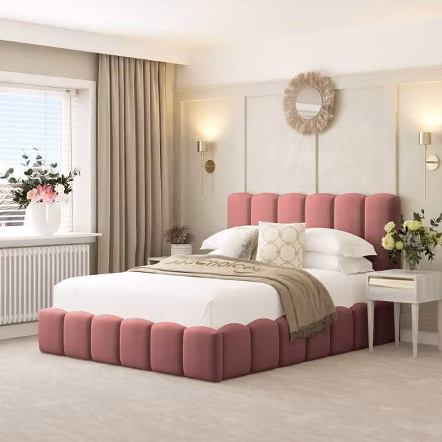 Bed Choices Mayfair Upholstered Bubble Bed Frame in Pink Velvet, Small Double, W/D/H: 120 x 200 cm
