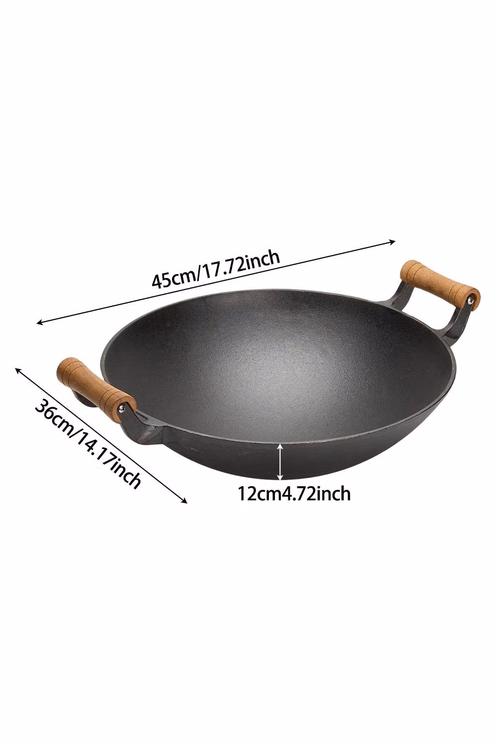 Living and Home Uncoated Cast Iron Round Wok in Black, Diameter: 36 cm – 3