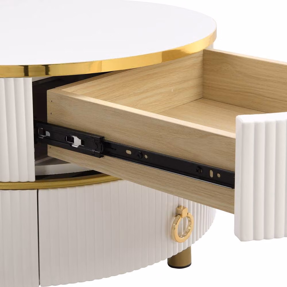 BTM Round Nesting Coffee Table Set with 2 Drawers in White and Brown – 4
