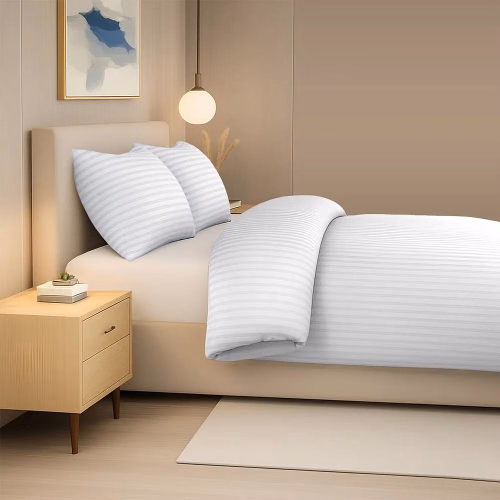 Lazzaro White Satin Stripe Microfibre Single Duvet Cover Set with Pillowcase, W/D/H: 135 x 200 cm and 50 x 75 cm – 2