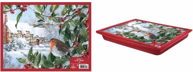 KDMD Christmas Robin Rectangular Lap Tray in Red