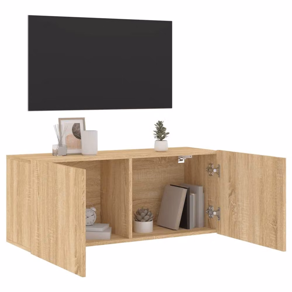 Berkfield Home Wall-mounted Sonoma Oak TV Cabinet in Tan, W/D/H: 100 x 30 x 41 cm – 2
