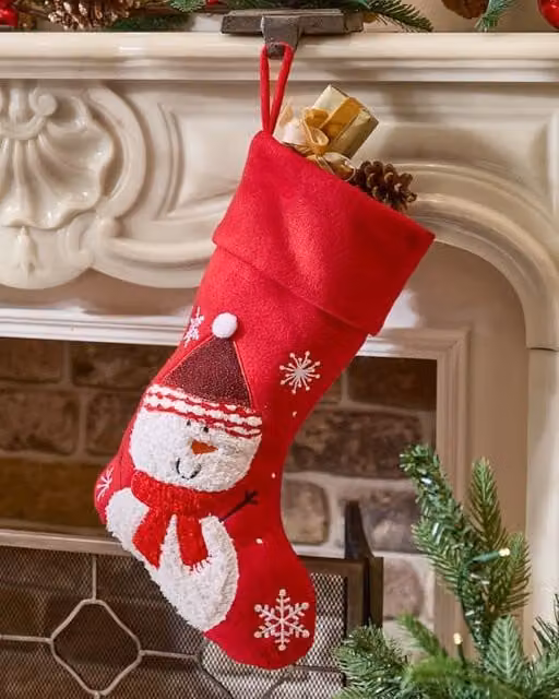Dibor Set of 4 Red and White Snowman Textile Christmas Tree Decoration Hanging Stockings for Children – 1