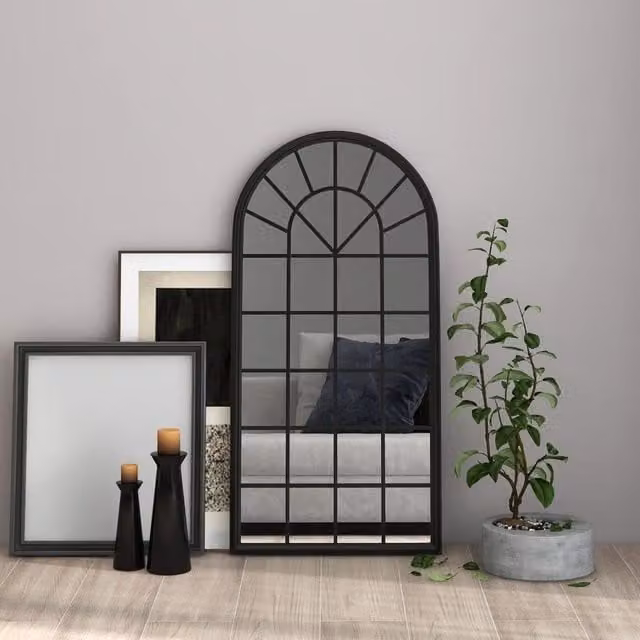 Berkfield Home Antique Black Metal Wall Mirror, W: 90 cm, H: 45 cm – 1