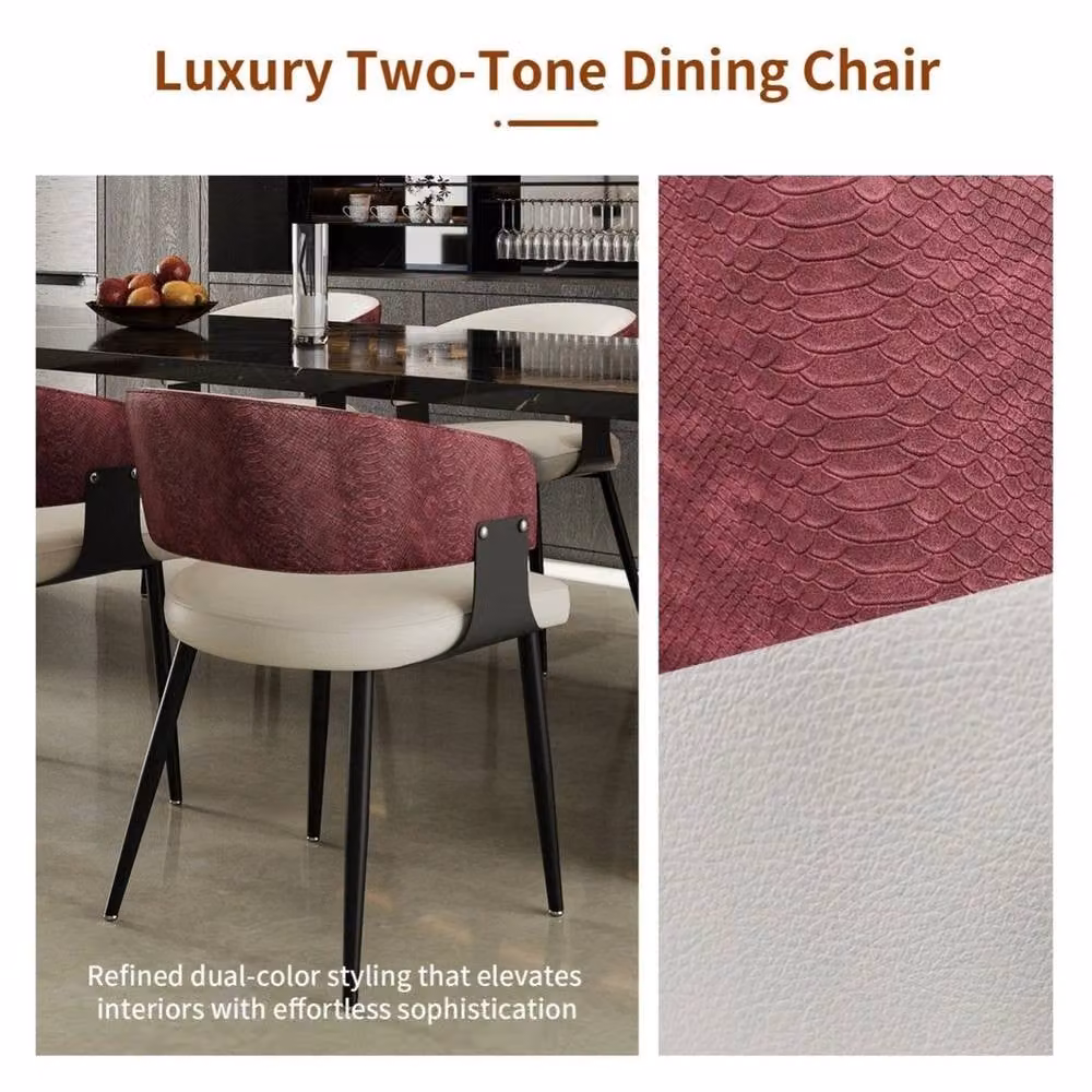 PAWNORA Set of 2 Modern Upholstered Accent Chairs in Red Synthetic Leather with Armrests – 3