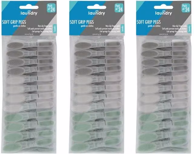 JVL Soft Grip Clothes Pegs, 72 Pack in Assorted Grey, White and Green – 1