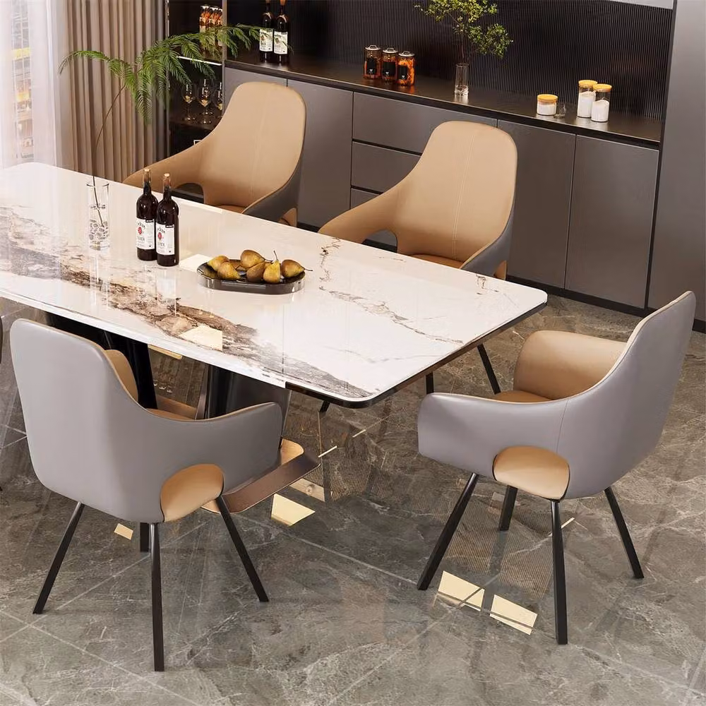 FORGEVIO Set of 2 Grey Swivel Dining Chairs with Synthetic Leather and Fabric Upholstery – 2