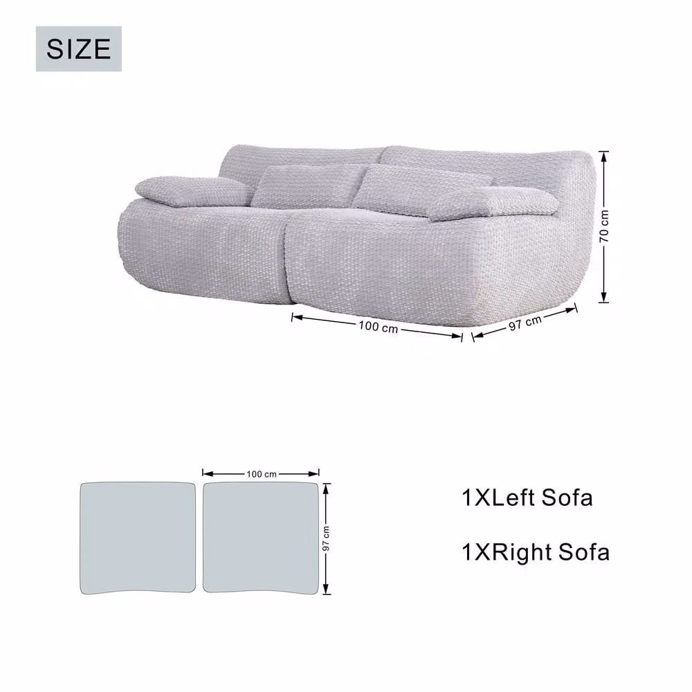 Mimo Modular Sofa Set with Curved Seat Design in Light Grey Corduroy Fabric – 3
