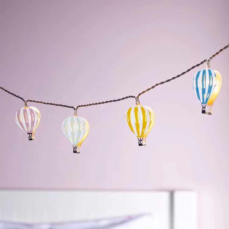 Lights4fun 12 Hot Air Balloon Battery Operated Childrens Multicolour Fairy Lights with Timer