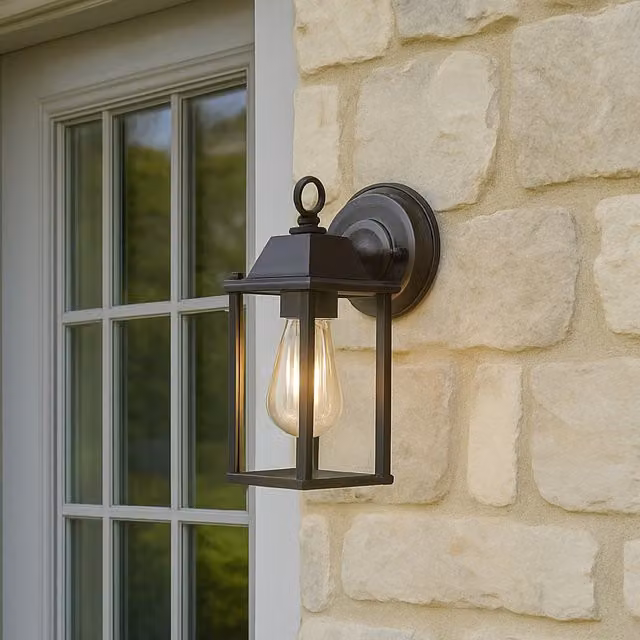 CGC Interiors Freya Black Bevelled Glass Coach Lantern Wall Light